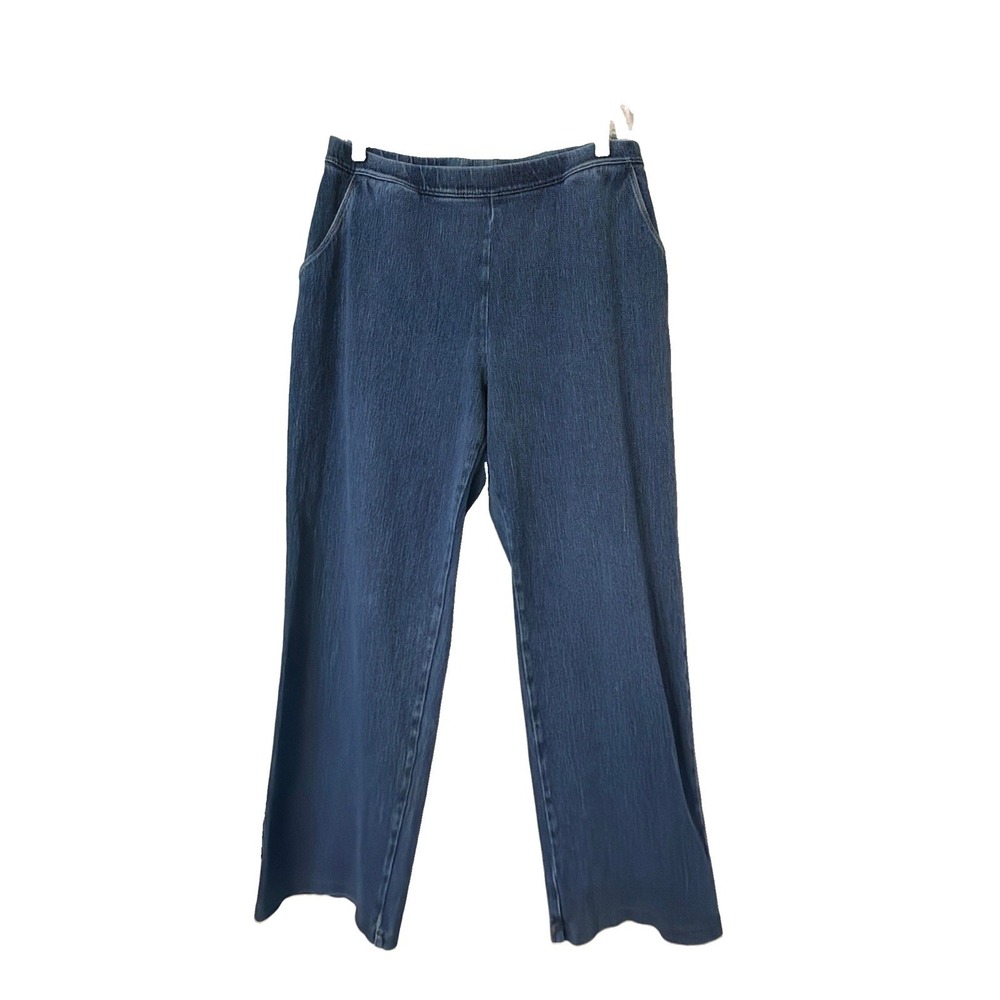 L.L.Bean Women's Denim Pull On Wide Leg Jeans Size MP Blue Pockets